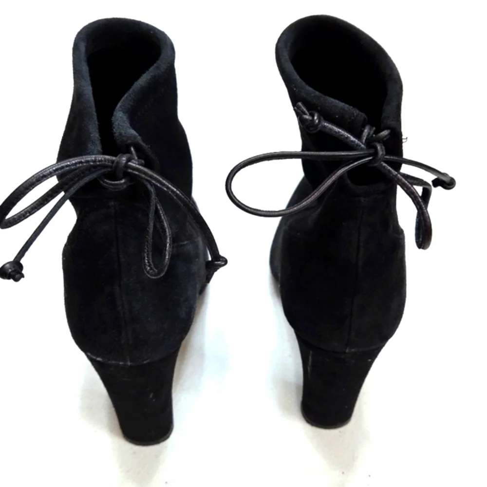 Stuart Weitzman Catch Suede Ankle Tie Bootie Black